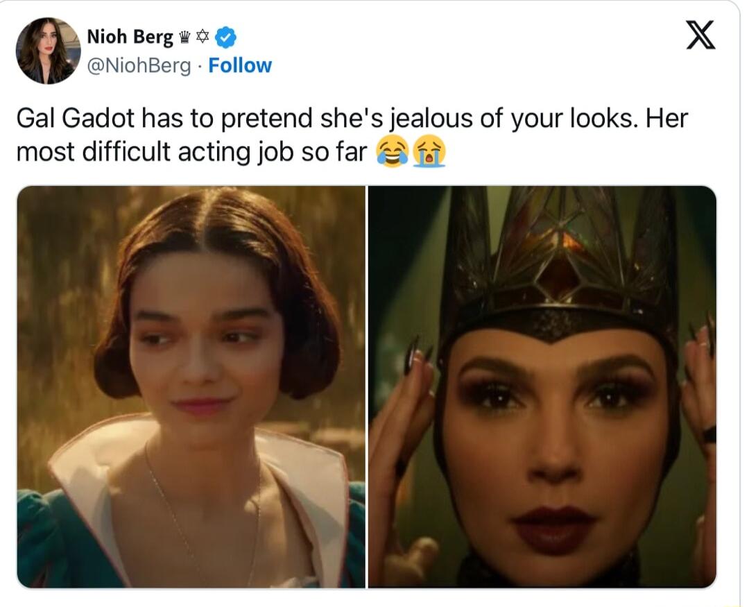 Nioh Berg 4 NiohE o Gal Gadot has to pretend shes jealous of your looks Her most difficult acting job so far