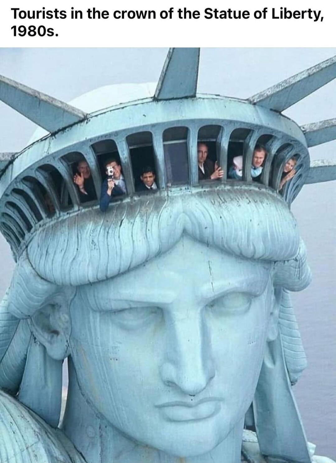 Tourists in the crown of the Statue of Liberty 1980s