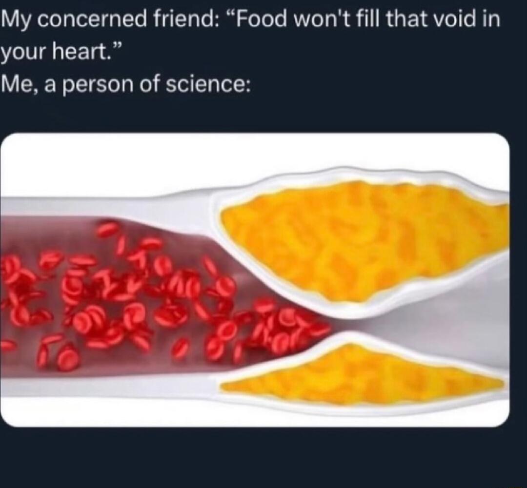 My concerned friend Food wont fill that void in your heart Me a person of science