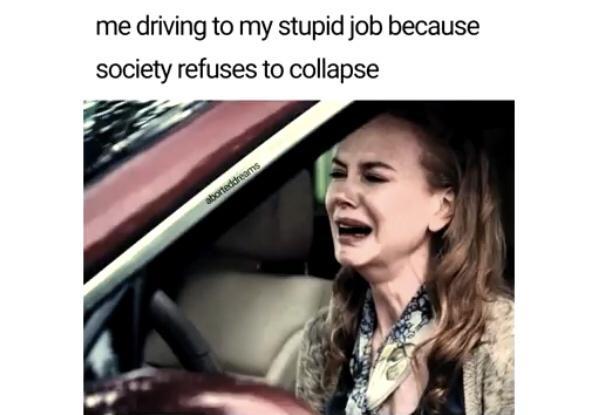 me driving to my stupid job because society refuses to collapse 7