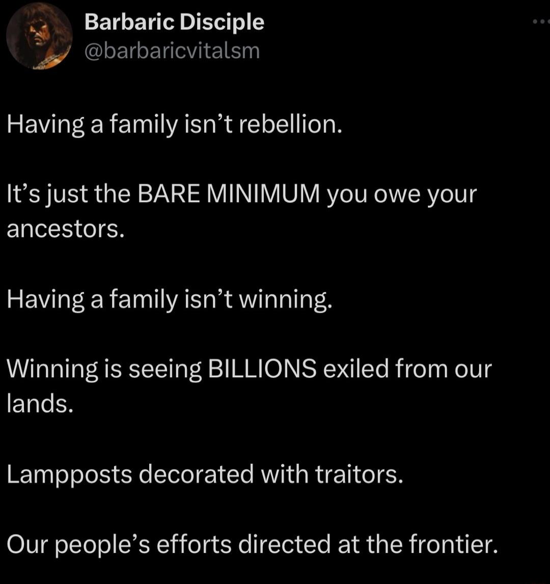 ETENT T Y EIGENOIELE v 4 FEVIEER EINTACHIRE LN Its just the BARE MINIMUM you owe your ancestors REVER EMTAS IR 137 Winning is seeing BILLIONS exiled from our lands Lampposts decorated with traitors Our peoples efforts directed at the frontier