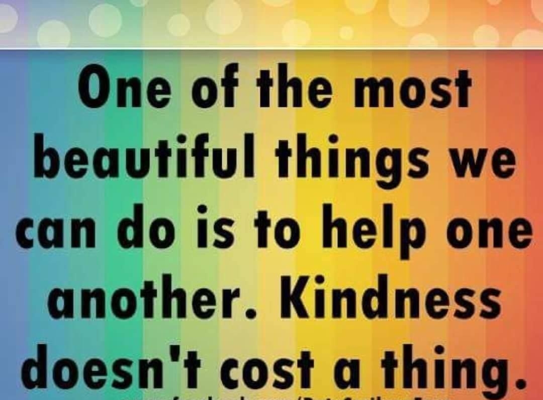 One of the most beavutiful things we can do is to help one another Kindness doesnt cost a thing