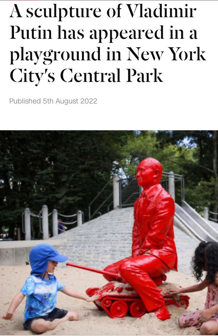 A sculpture of Vladimir Putin has appeared in a playground in New York Citys Central Park
