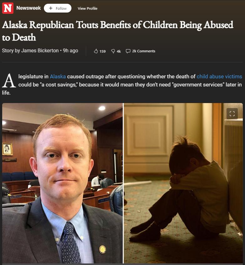 N rewsves EEED v rose Alaska Republican Touts Benefits of Children Being Abused G 9 O o