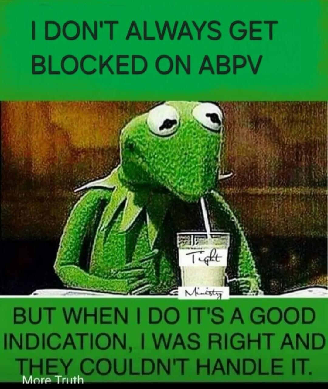I DON'T ALWAYS GET BLOCKED ON ABPV BUT WHEN I DO IT'S A GOOD INDICATION, I WAS RIGHT AND THEY COULDN'T HANDLE IT. More Truth