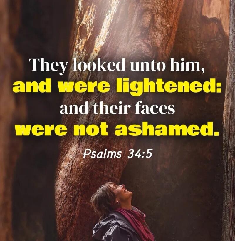 They looked unto him, and were lightened: and their faces were not ashamed. Psalms 34:5
