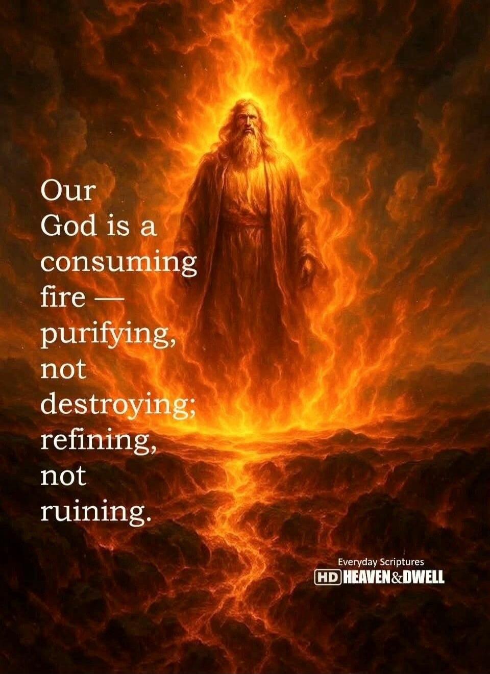 Our God is a consuming fire — purifying, not destroying; refining, not ruining. Everyday Scriptures HD HEAVEN & DWELL