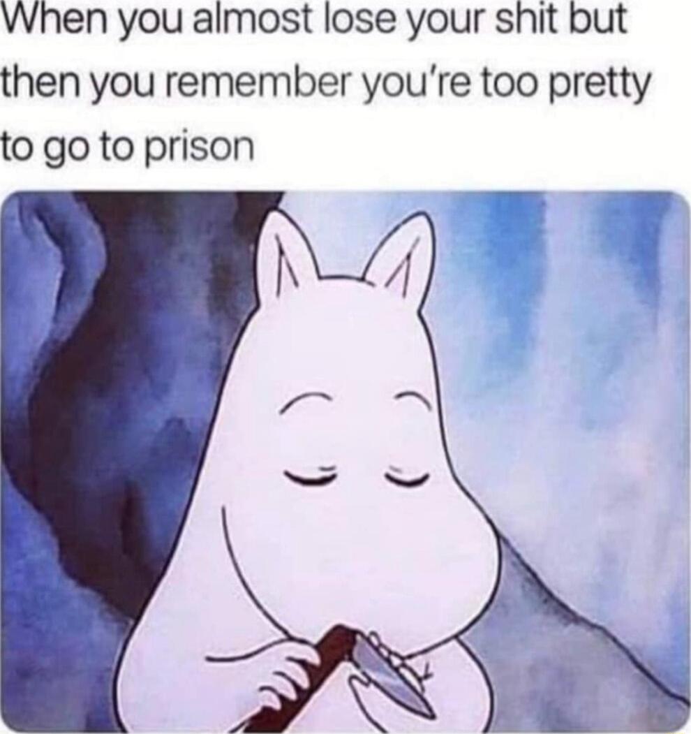 vvhen you almost lose your shit but then you remember youre too pretty to go to prison