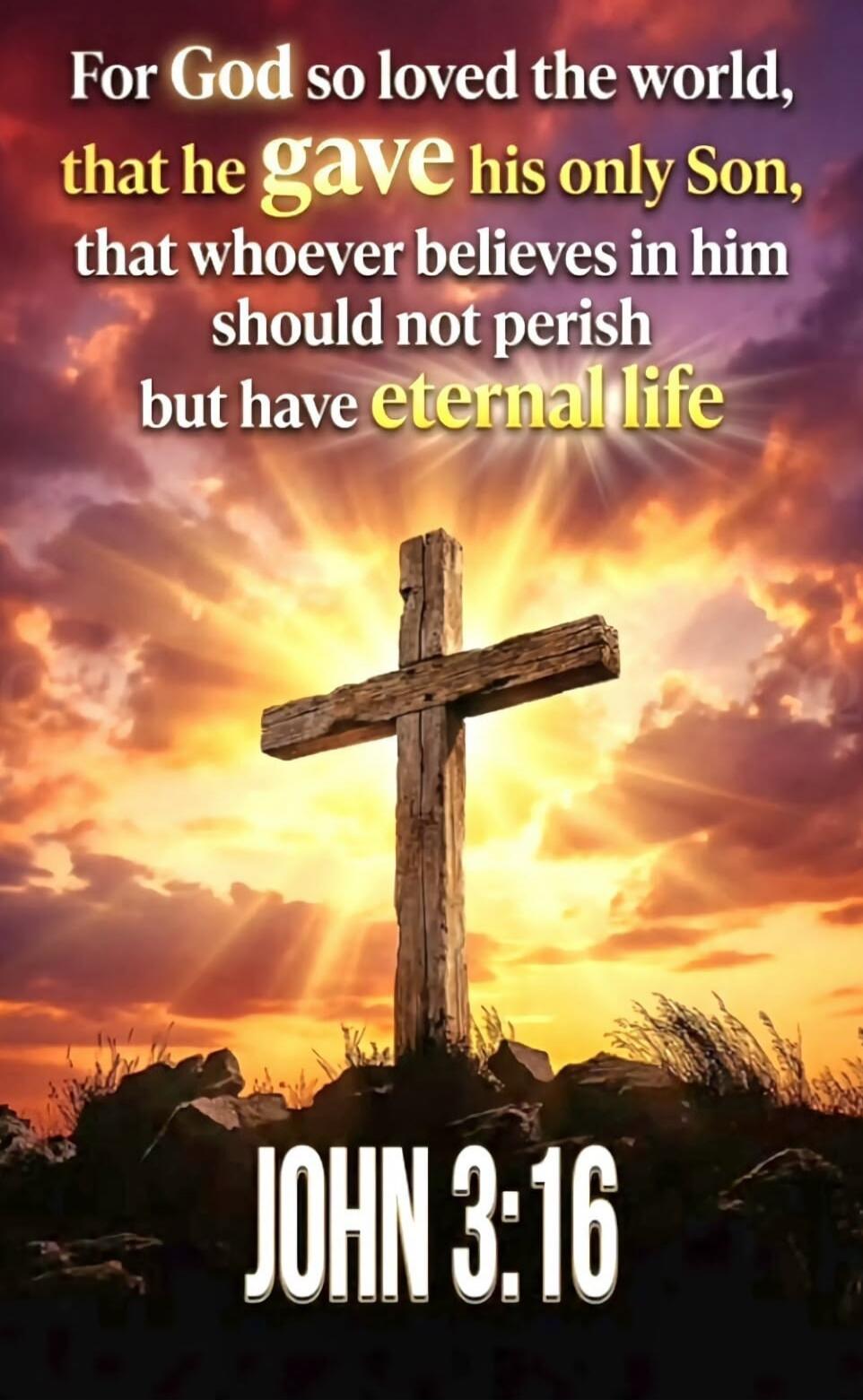 For God so loved the world, that he gave his only Son, that whoever believes in him should not perish but have eternal life. JOHN 3:16
