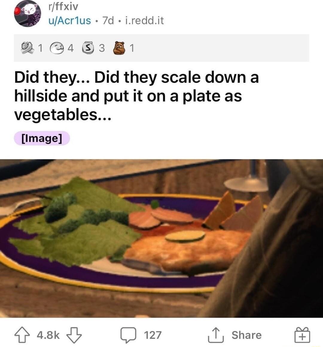 rffxiv ufAcrius 7d ireddit 2134 33 1 Did they Did they scale down a hillside and put it on a plate as vegetables image