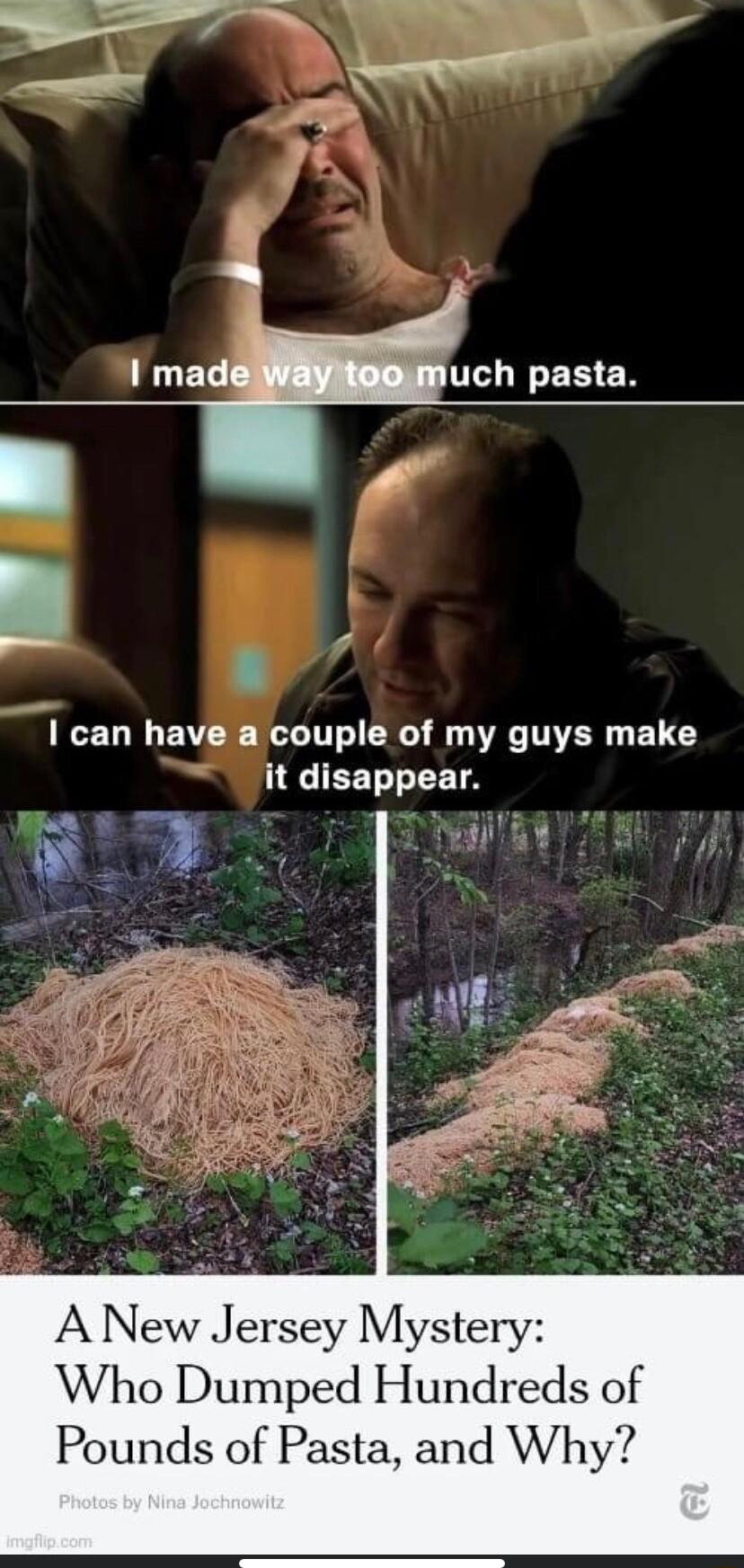 CED I EN R G T R G VAR LY EET T A New Jersey Mystery Who Dumped Hundreds of Pounds of Pasta and Why