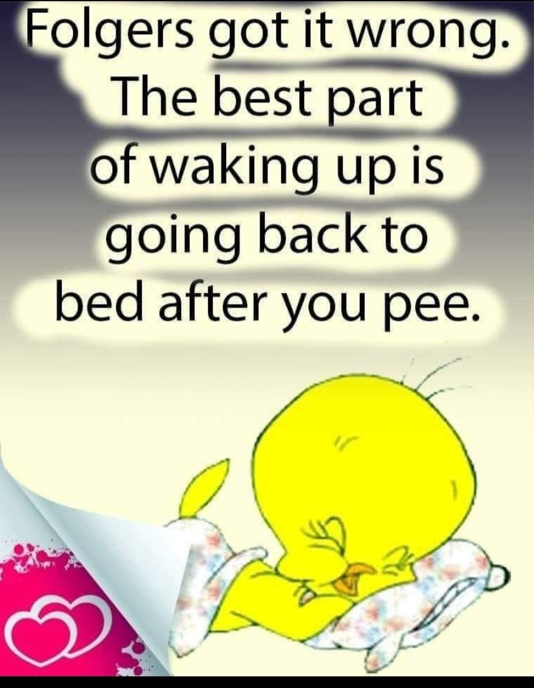 olgers got it wrong The best part going back to bed after you pee