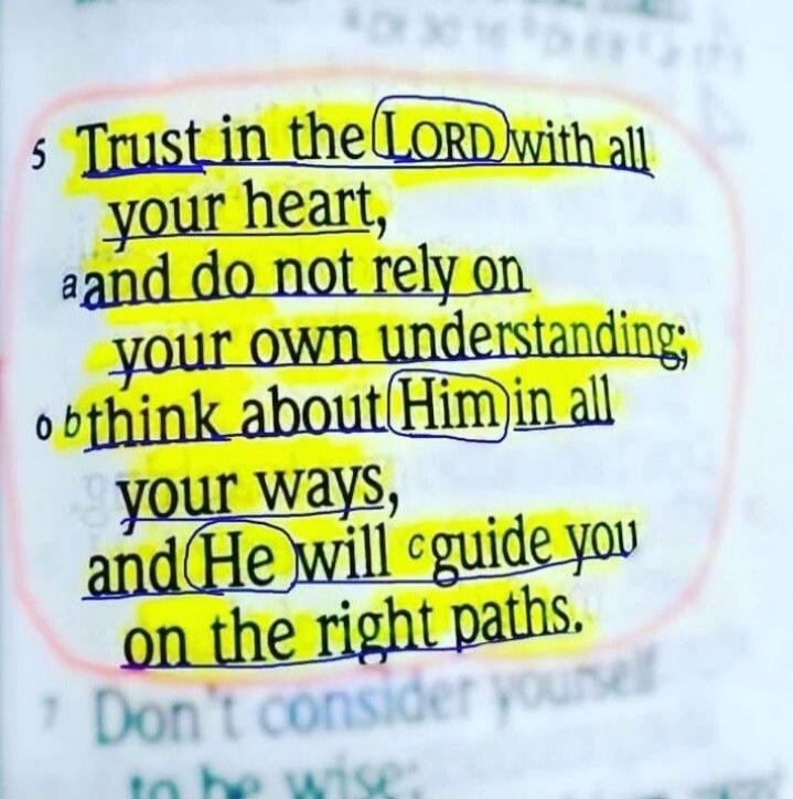 Trust in the LORD with all your heart, and do not rely on your own understanding; think about Him in all your ways, and He will guide you on the right paths.