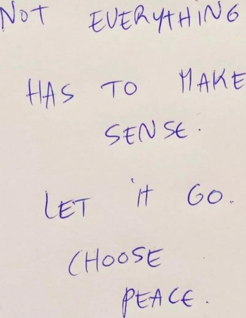 NOT EVERYTHING HAS TO MAKE SENSE. LET IT GO. (CHOOSE) PEACE.