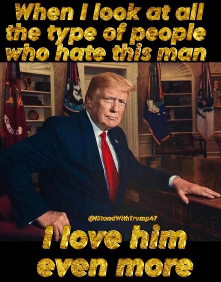 When I look at all the type of people who hate this man @IStandWithTrump47 I love him even more