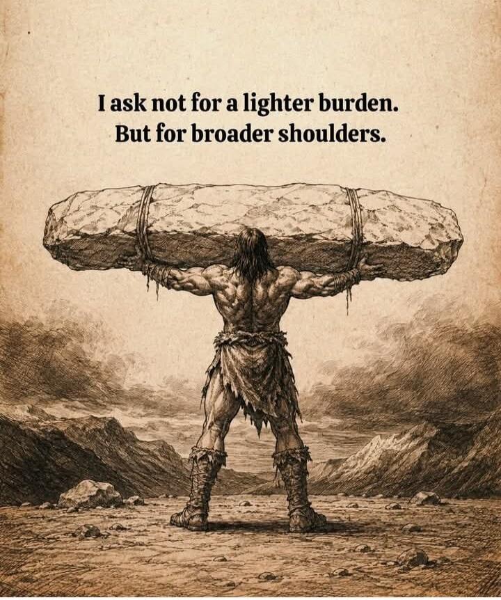 I ask not for a lighter burden. But for broader shoulders.