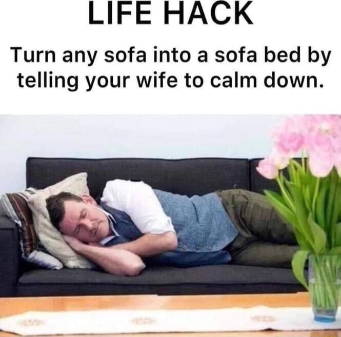 LIFE HACK Turn any sofa into a sofa bed by telling your wife to calm down