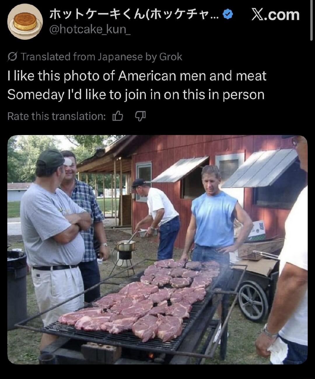 I like this photo of American men and meat. Someday I'd like to join in on this in person.