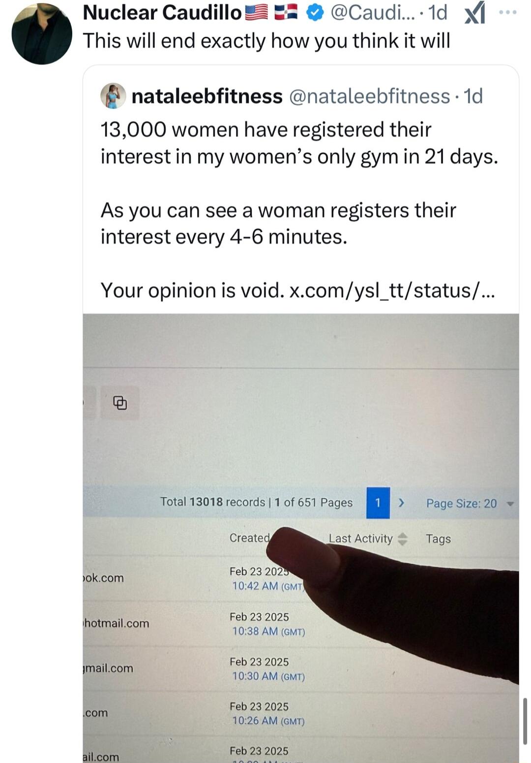 Nuclear Caudillo E2 Caudi 1d x This will end exactly how you think it will nataleebfitness nataleebfitness 1d 13000 women have registered their interest in my womens only gym in 21 days As you can see a woman registers their interest every 4 6 minutes Your opinion is void xcomysl_ttstatus Toutaomescos 101651 pges posesieza ko omatoon o5z o o Feb292025 o