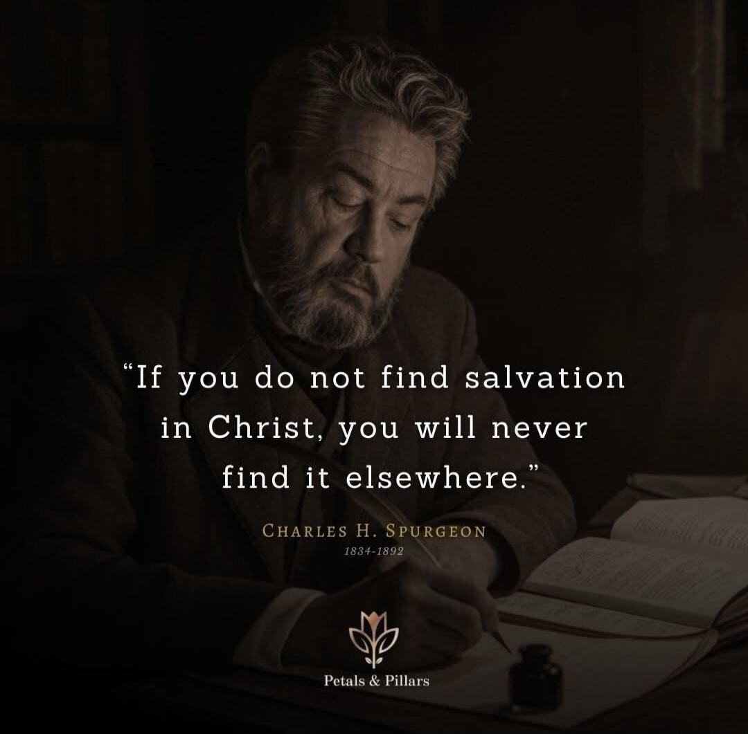 If you do not find salvation in Christ, you will never find it elsewhere. CHARLES H. SPURGEON 1834-1892. Petals & Pillars.
