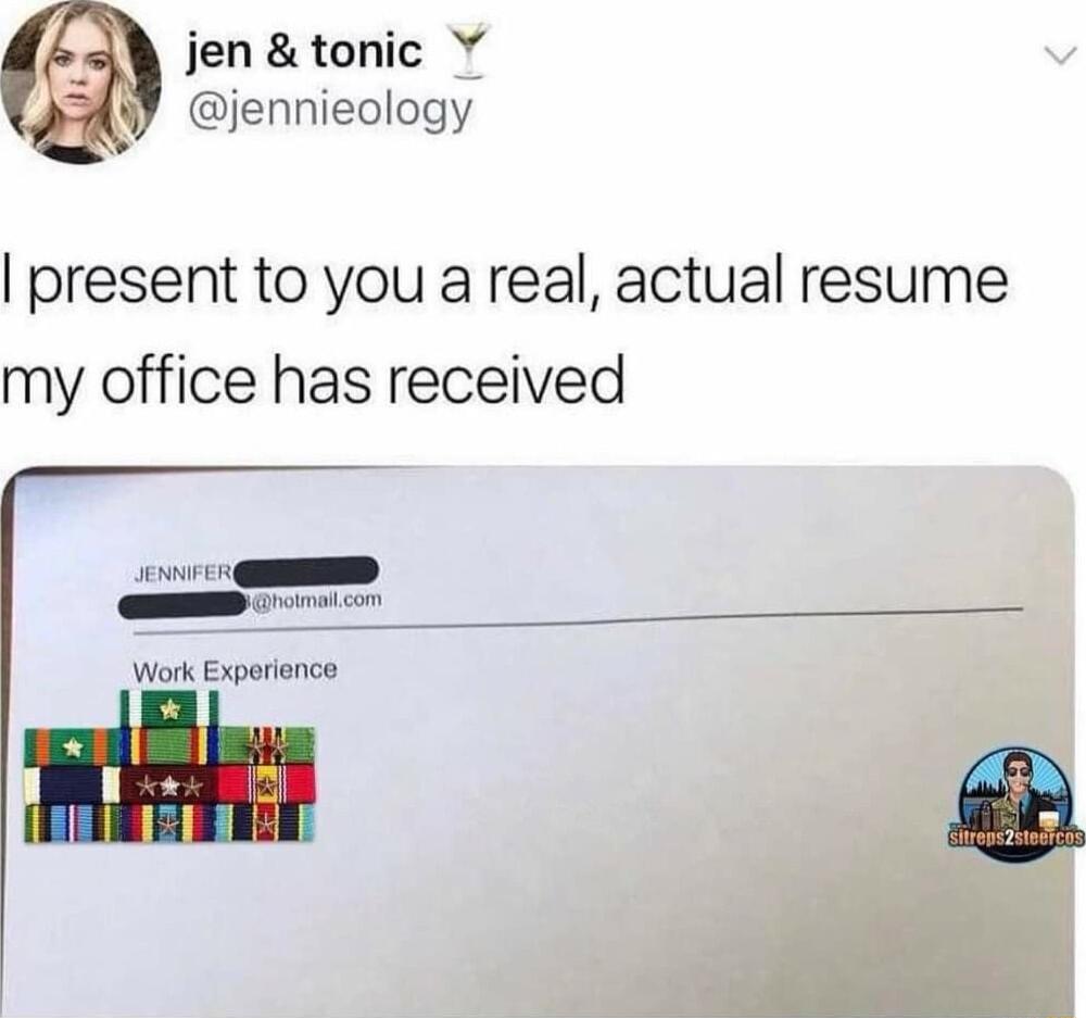 jen tonic W jennieclogy present to you a real actual resume my office has received