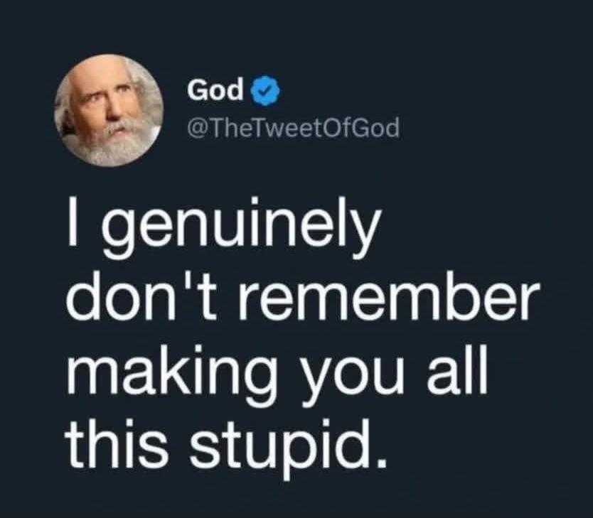 God @TheTweetOfGod I genuinely don't remember making you all this stupid.