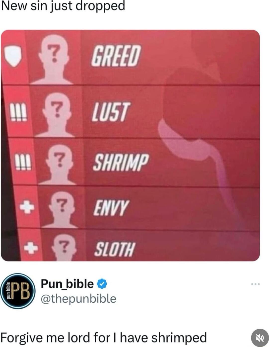 New sin just dropped Pun bible thepunbible Forgive me lord for have shrimped