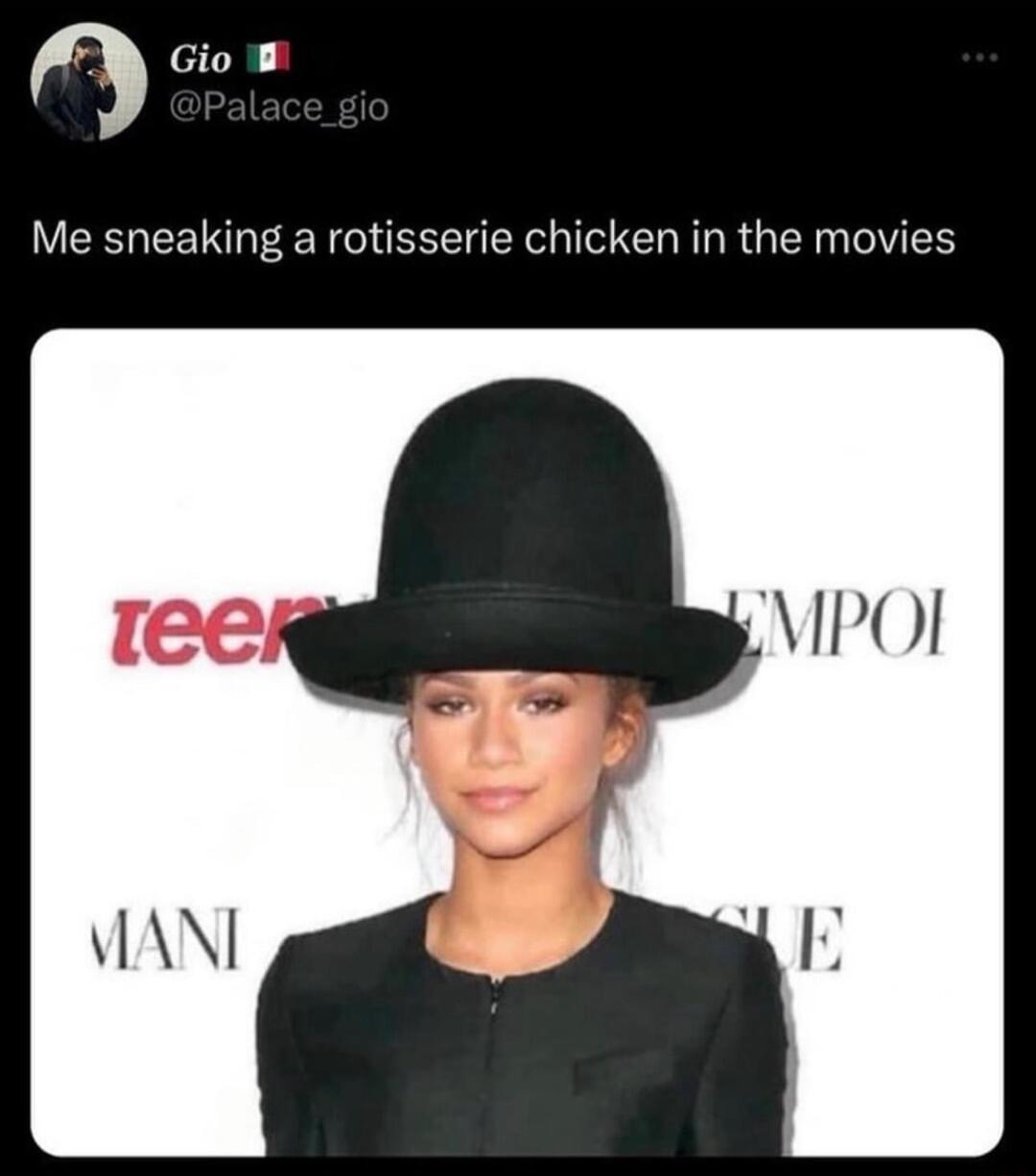 fvma Me sneaking a rotisserie chicken in the movies PO