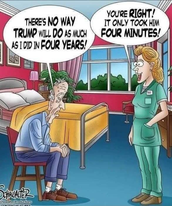 THERE'S NO WAY TRUMP WILL DO AS MUCH AS IOD IN FOUR YEARS! YOU'RE RIGHT! IT ONLY TOOK HIM FOUR MINUTES!