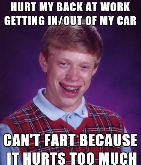 HURT MY BACK AT WORK GETTING INOUT OF MY CAR MII HIIII BEBMISE IT HURTS TO0 MUCH