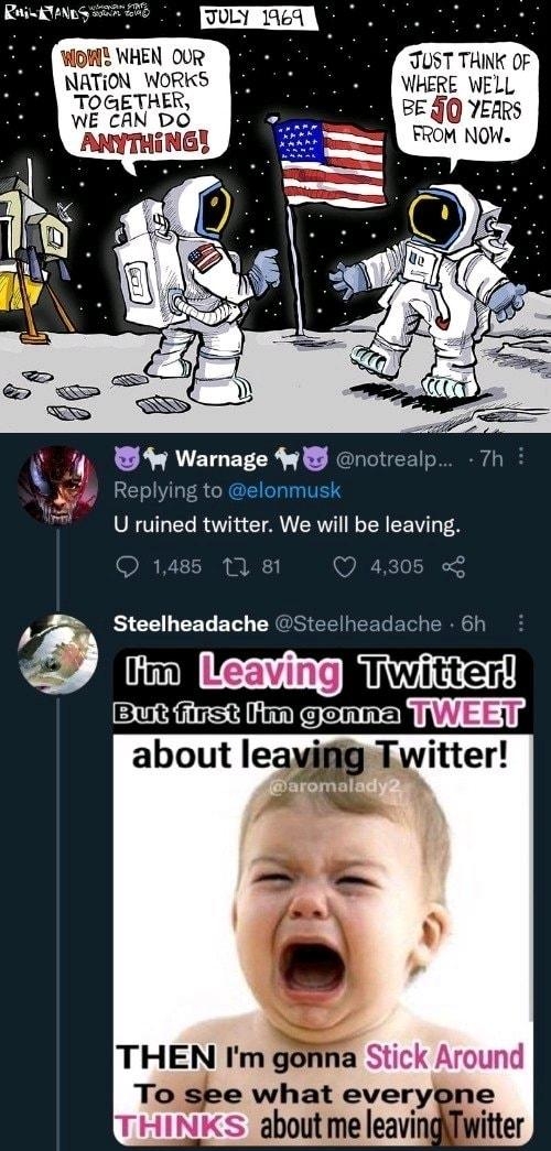 Lo pacand WOHE WHEN 00 R TUST THINK OF NATION_WoRiS B Vi eRE ViELL BE 0 YEARS FROM NOW 4 W Warnage W cnotrealp 7h 68 Replying to elonmusk U ruined twitter We will be leaving g 1 CE L EEL R G R R EE BT CRG ummm Show replies