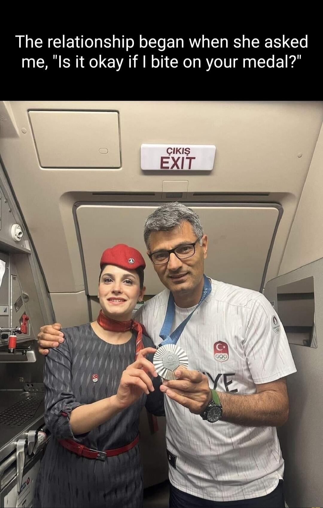 The relationship began when she asked me Is it okay if bite on your medal