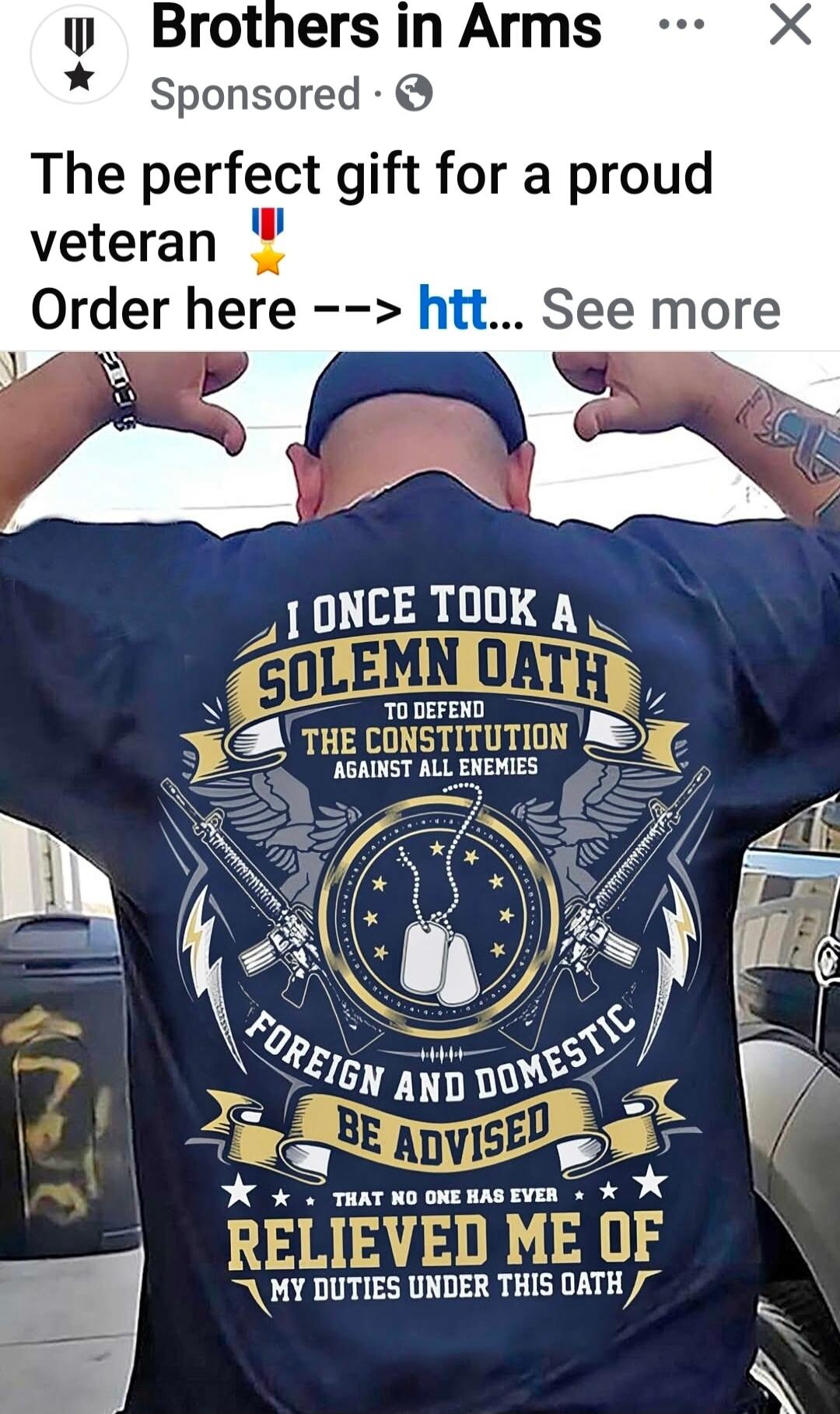 The perfect gift for a proud veteran ⭐ Order here --> htt... The back of a navy shirt reads: I ONCE TOOK A SOLEMN OATH TO DEFEND THE CONSTITUTION AGAINST ALL ENEMIES FOREIGN AND DOMESTIC BE ADVISED THAT NO ONE HAS EVER RELIEVED ME OF MY DUTIES UNDER THIS OATH