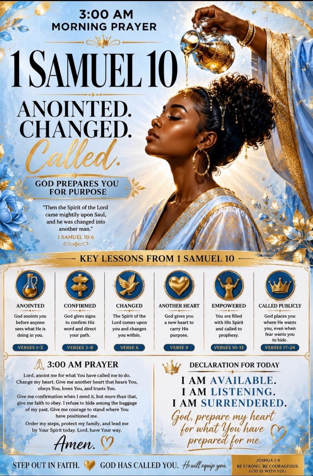 3:00 AM MORNING PRAYER 1 SAMUEL 10 ANOINTED. CHANGED. Called. GOD PREPARES YOU FOR PURPOSE 