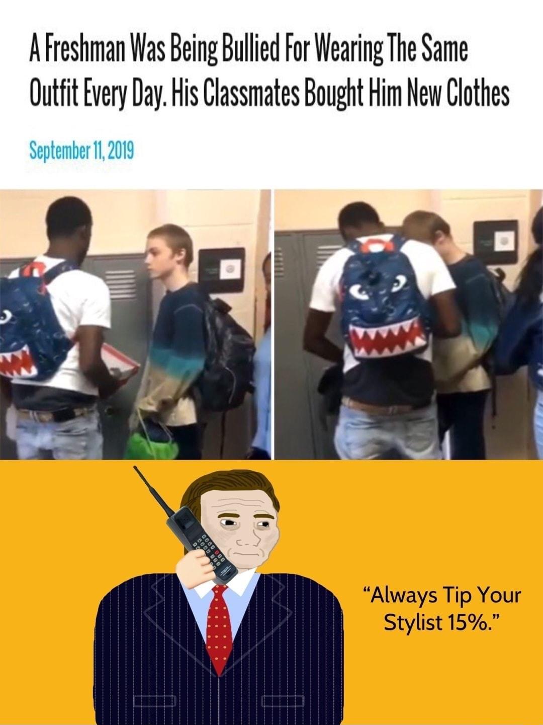 A Freshman Was Being Bullied For Wearing The Same Qutfit Every Day His Classmates Bought Him New Clothes