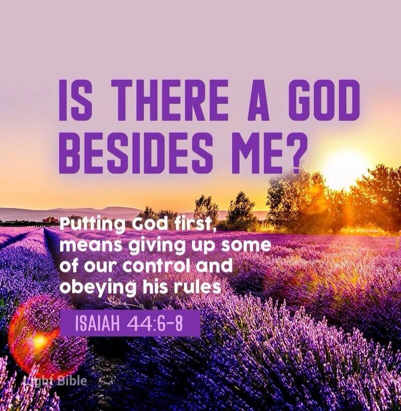 IS THERE A GOD BESIDES ME?
Putting God first, means giving up some of our control and obeying his rules
ISAIAH 44:6-8