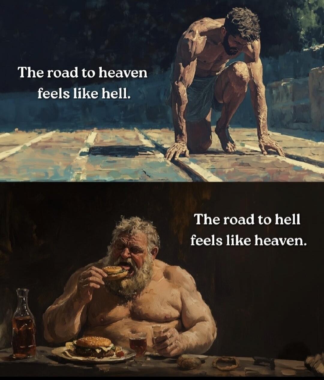 The road to heaven feels like hell.
The road to hell feels like heaven.
