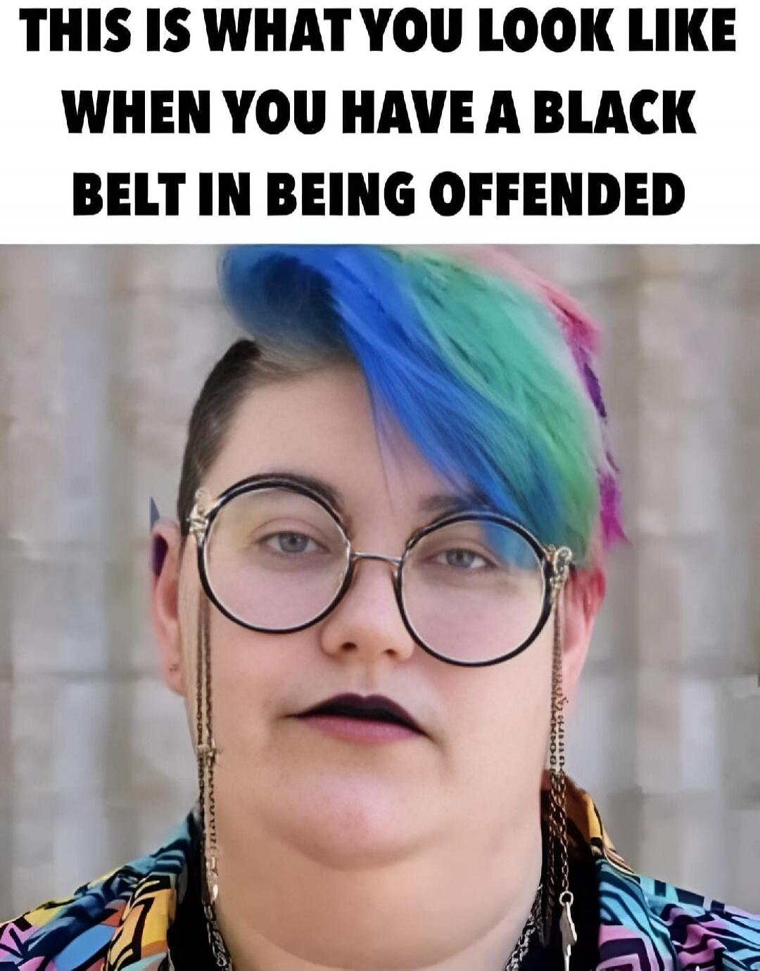 THIS IS WHAT YOU LOOK LIKE WHEN YOU HAVE A BLACK BELT IN BEING OFFENDED