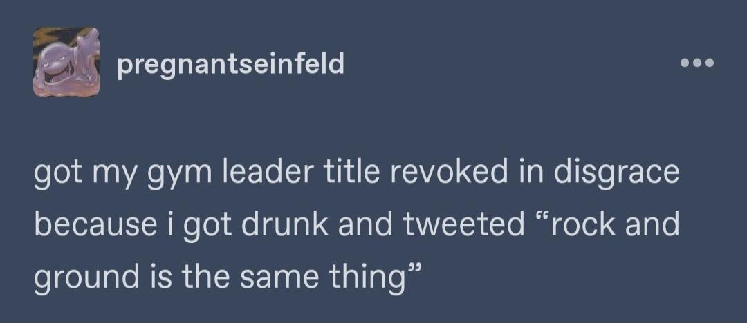 d pregnantseinfeld got my gym leader title revoked in disgrace because i got drunk and tweeted rock and eeIV e RERT CRET R Ty e