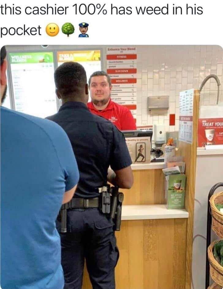 this cashier 100 has weed in his pocket