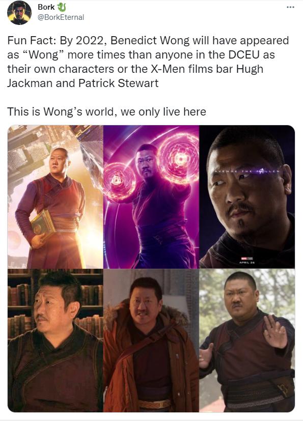 more times than anyone in the DCEU as their own characters or the X Men films bar Hugh Jackman and Patrick Stewart This is Wongs world we only live here