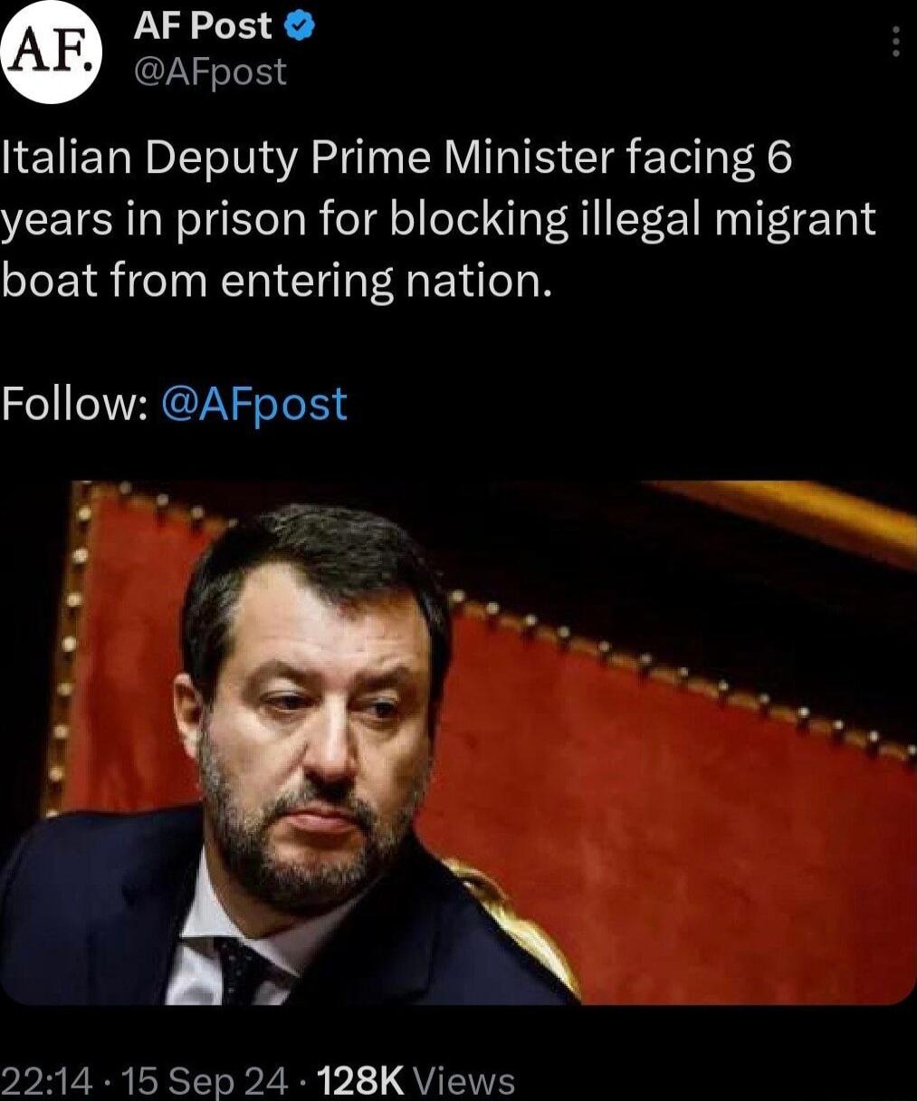 AF Post AFpost NElIET T I Y VT TE TR EoteiTarA years in prison for blocking illegal migrant boat from entering nation Follow AFpost 2214 15 Sep 24 128K Views