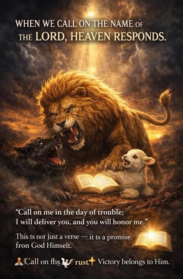 WHEN WE CALL ON THE NAME OF THE LORD, HEAVEN RESPONDS. Call on me in the day of trouble; I will deliver you, and you will honor me. This is not just a verse — it is a promise from God Himself. Call on His trust. Victory belongs to Him.
