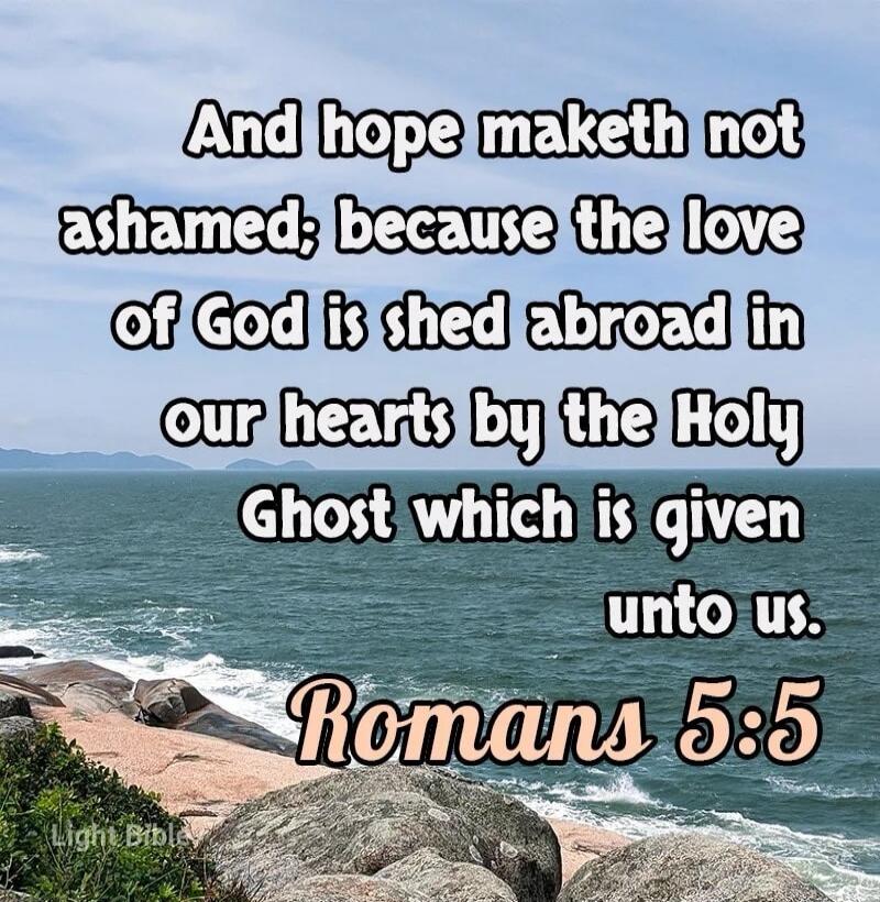 And hope maketh not ashamed; because the love of God is shed abroad in our hearts by the Holy Ghost which is given unto us. Romans 5:5