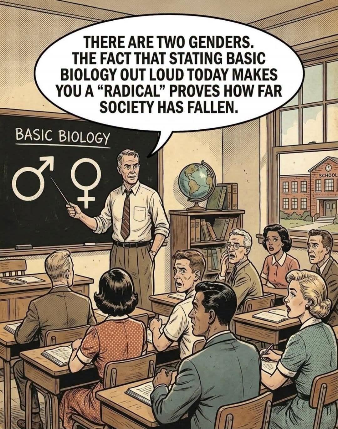 BASIC BIOLOGY. THERE ARE TWO GENDERS. THE FACT THAT STATING BASIC BIOLOGY OUT LOUD TODAY MAKES YOU A 