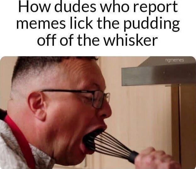How dudes who report memes lick the pudding off of the whisker