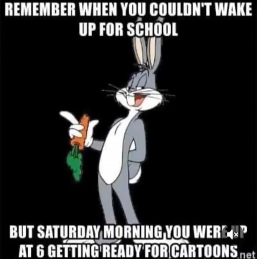 REMEMBER WHEN YOU COULDN'T WAKE UP FOR SCHOOL BUT SATURDAY MORNING, YOU WERE UP AT 6 GETTING READY FOR CARTOONS
