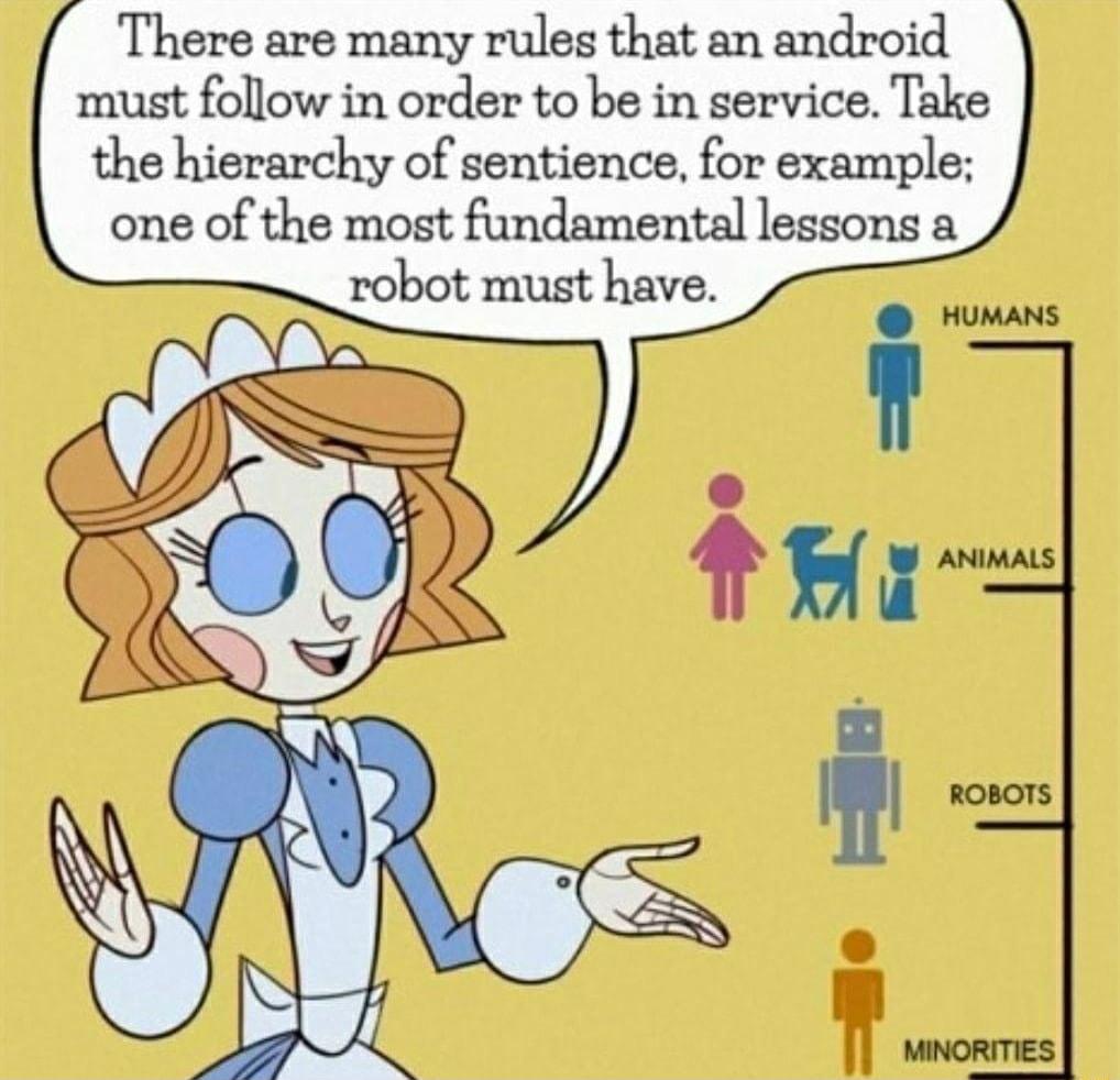 There are many rules that an android must follow in order to be in service Take the hierarchy of sentience for example one of the most fundamental lessons a
