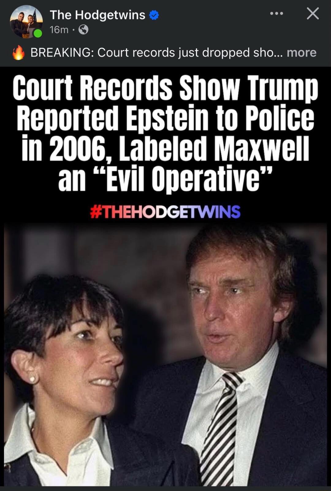 Court Records Show Trump Reported Epstein to Police in 2006, Labeled Maxwell an “Evil Operative”