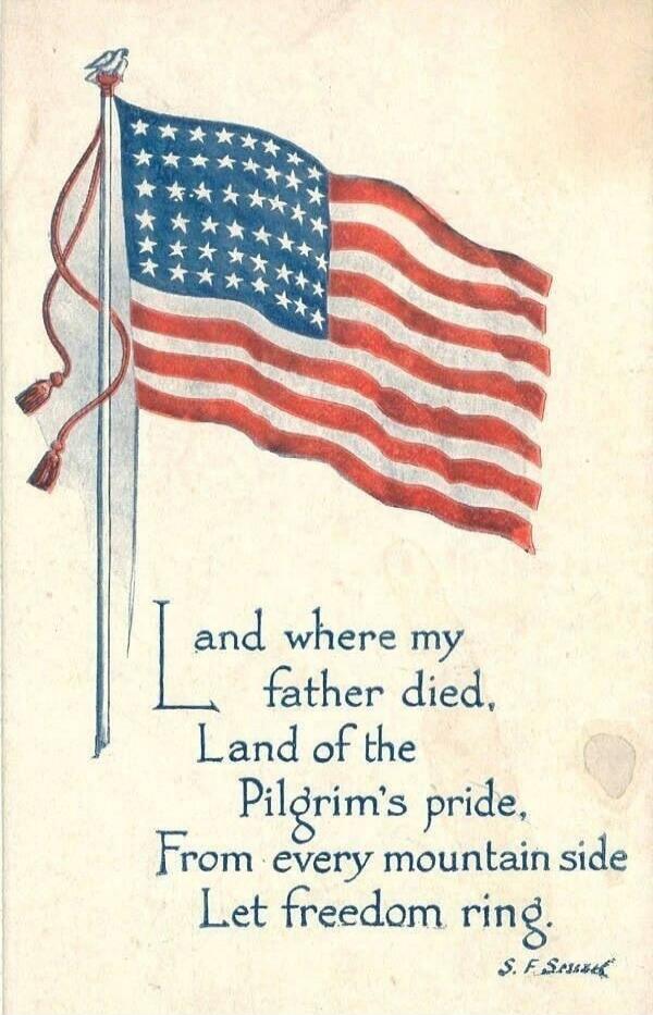 And where my father died, Land of the Pilgrim's pride, From every mountain side Let freedom ring. S. F. Sesser